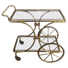 Vintage Maison Bagués, Neoclassical Style Brass Drinks Trolley with Glass Shelves