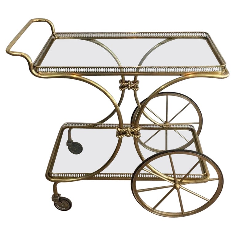 Maison Bagués, Neoclassical Style Brass Drinks Trolley with Glass Shelves
