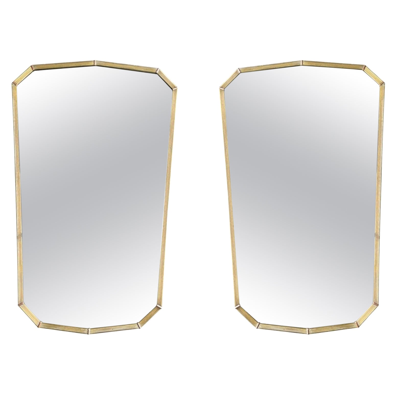 Pair of Large Orignal 1950s Italian Shield Mirrors with Copper Corner Detail