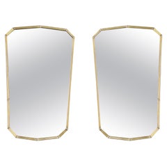 Pair of Large Orignal 1950s Italian Shield Mirrors with Copper Corner Detail