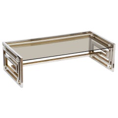 Italian Modernist Coffee Table of Brass, Chrome, and Smoked Glass by Romeo Rega