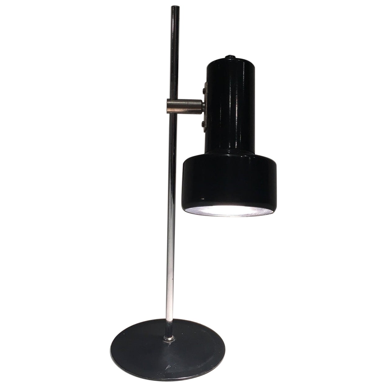 Lampe de bureau réglable en laque noire et chrome. Œuvres françaises, vers 1970 en vente