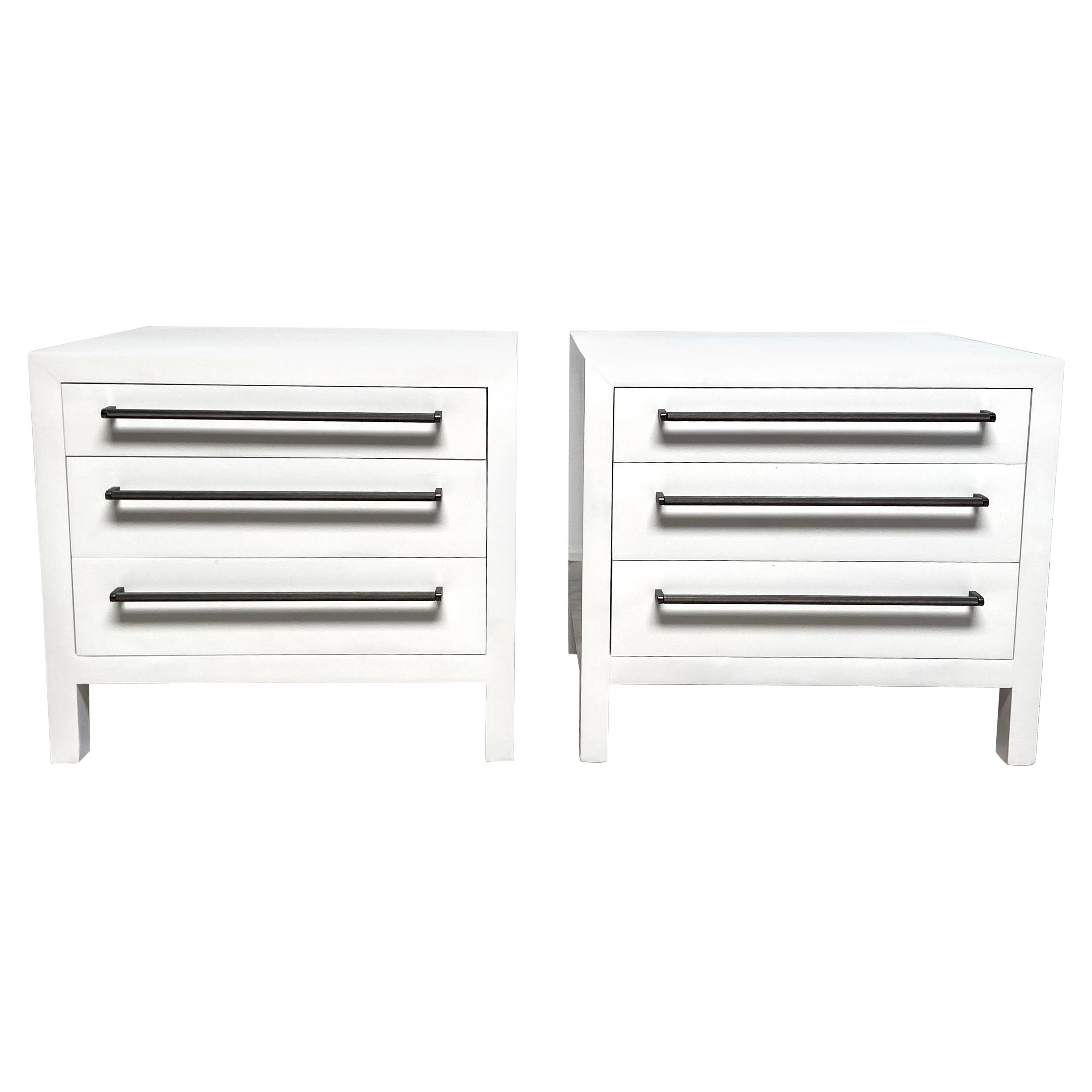 Pair of Custom White Painted Night Stands with Knurled Pulls