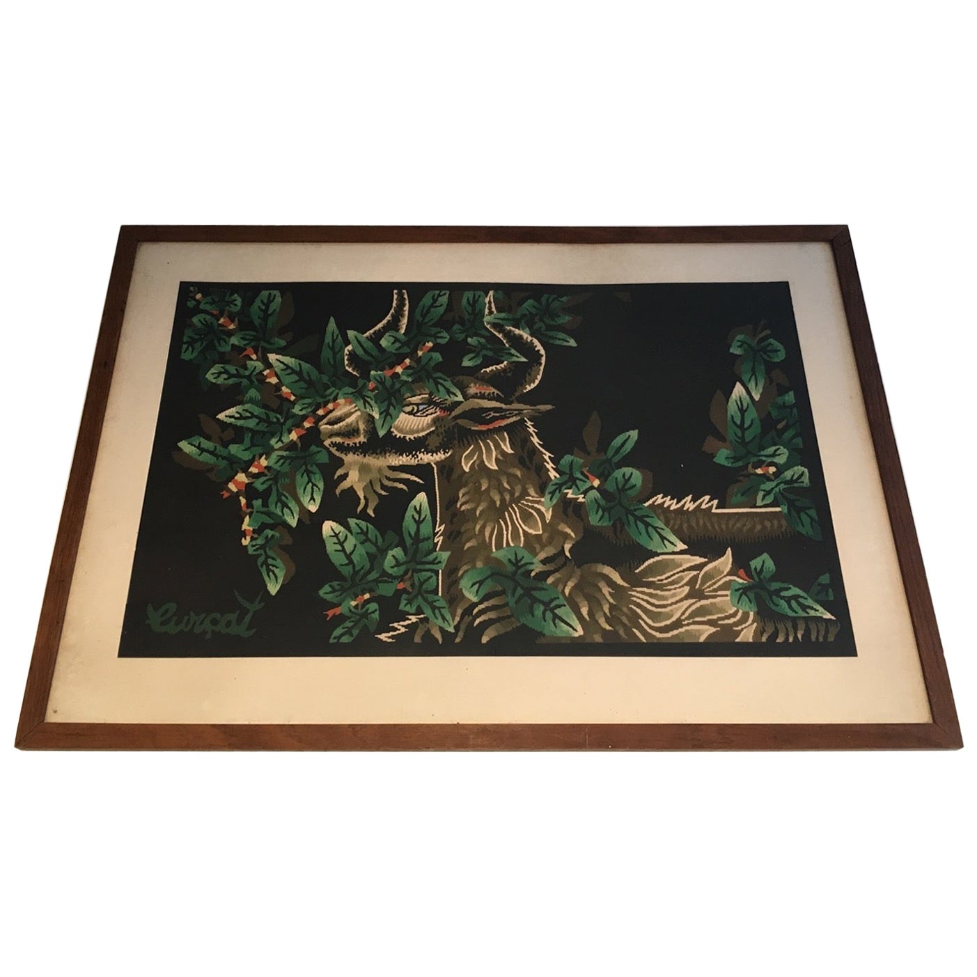 Ram Printing, French Work Signed by Jean Lurçat, Circa 1970 For Sale