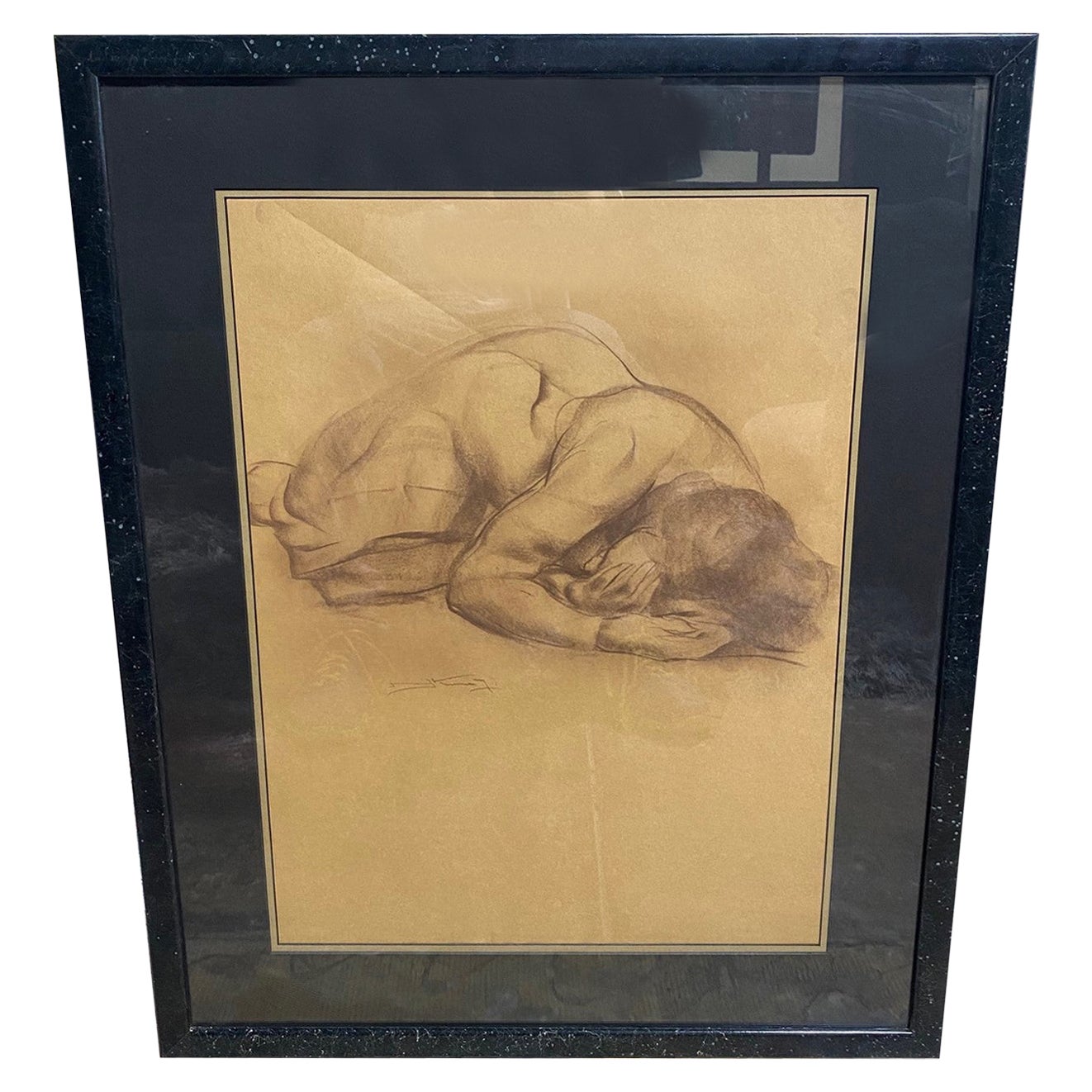 Emil Kosa Jr. Signed Framed Original Figurative Nude Charcoal Drawing on Paper