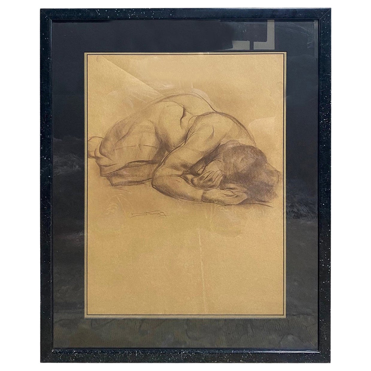 Emil Kosa Jr. Signed Framed Original Figurative Nude Charcoal Drawing on Paper