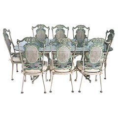 Vintage French Country Aluminum Garden Dining Set, Table with 8 Chairs