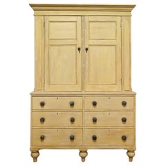 A Superb 19th Century Painted Country Housekeeper's Cupboard - Cabinet Yellow 