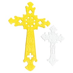 Vintage Set of Two Powder-Coated Crucifixes in Yellow and White