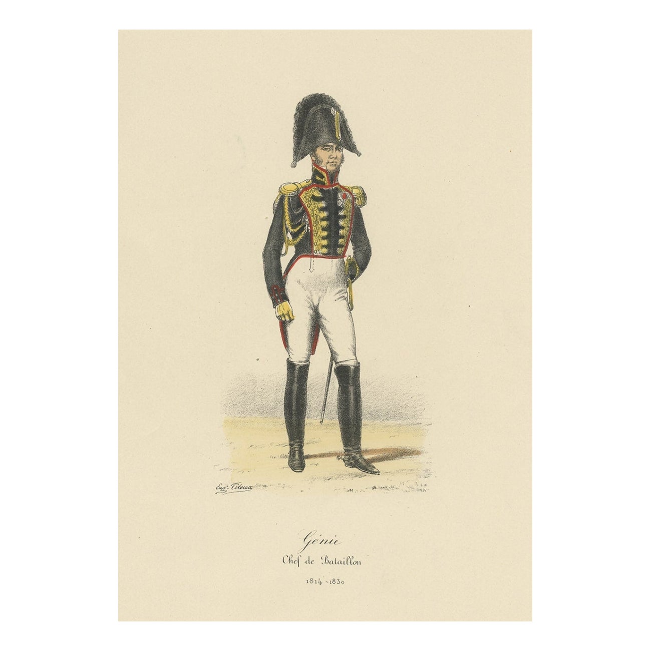 Antique Print of the Chief of the French Battalion, 1890 For Sale