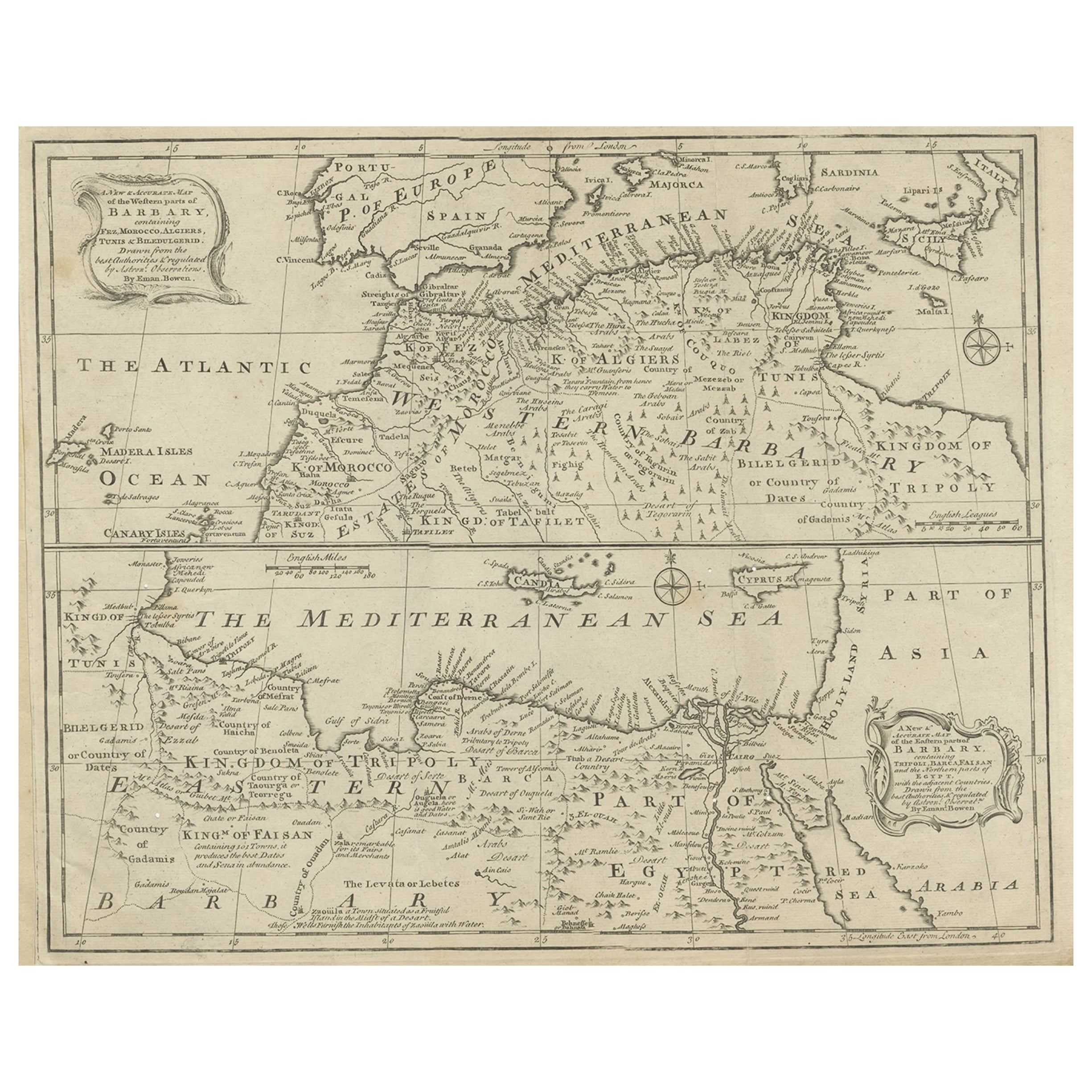 Antique Map of Western and Eastern Barbary in Africa, c.1744