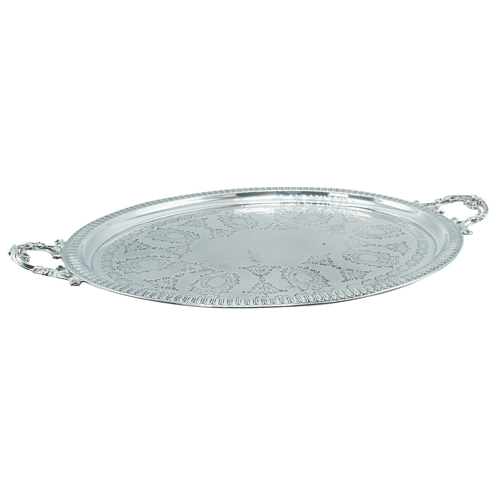 Antique Oval Decorative Serving Tray, English, Silver Plate, Afternoon Tea, 1910 For Sale