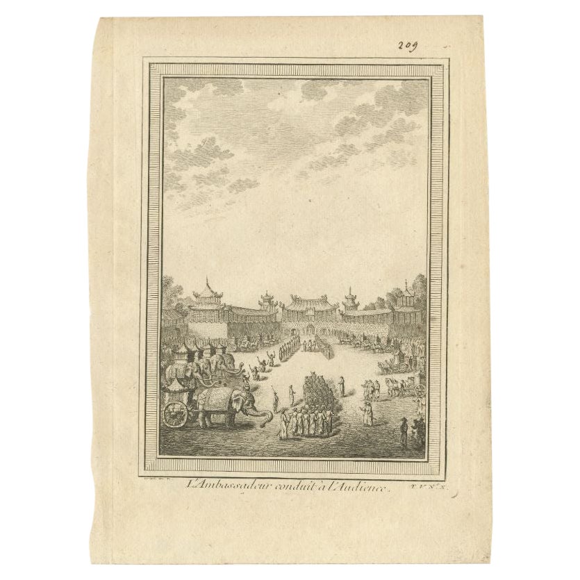 Antique Print of the Ambassador Being Received by the Chinese Emperor
