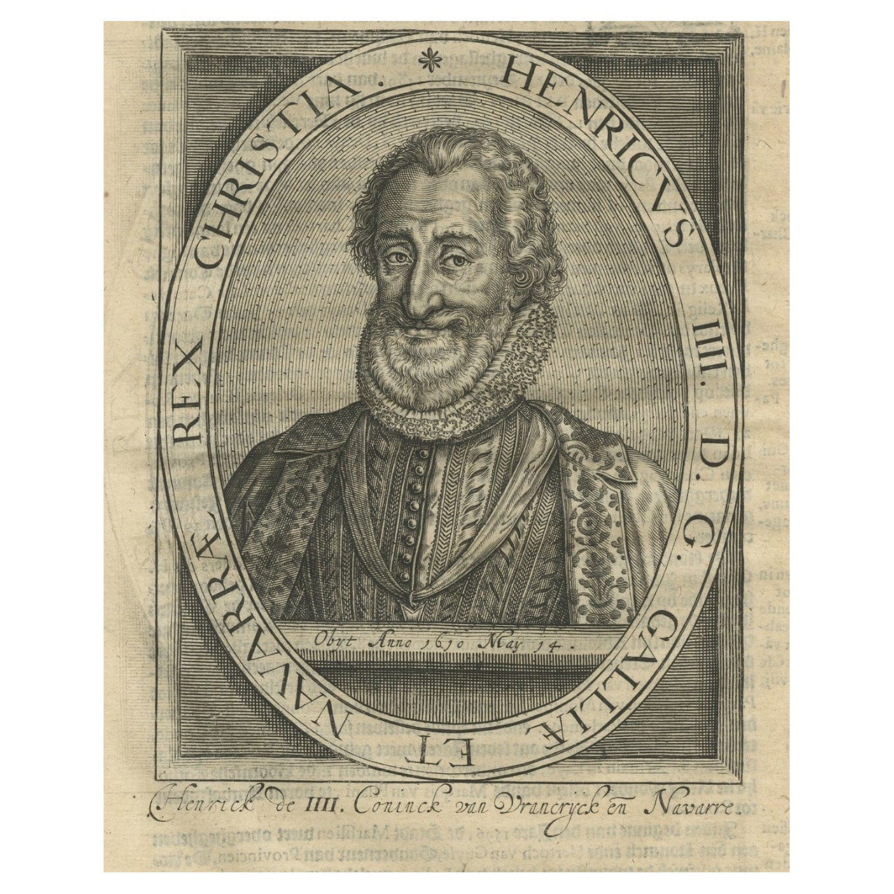 Rare Antique Portrait of Henry IV, King of France and Navarre, 1615 For Sale