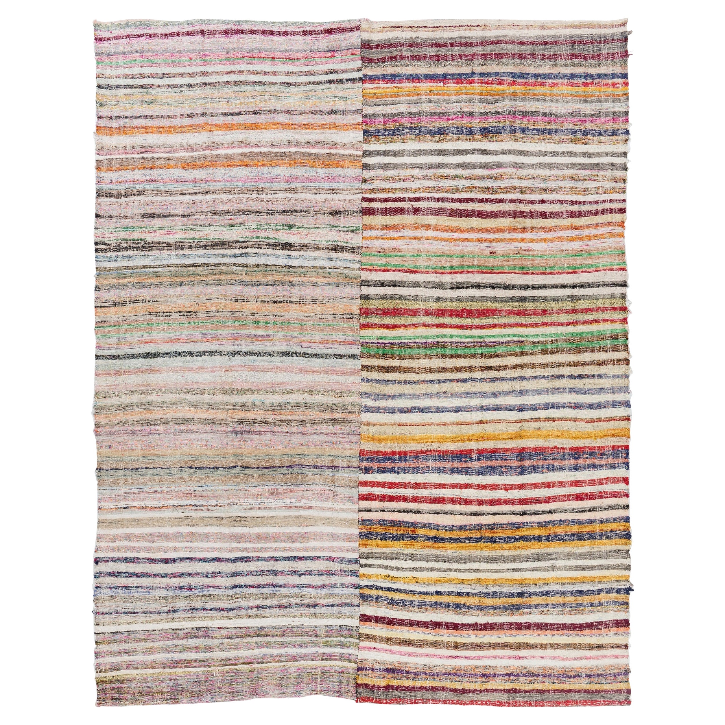 7x12 Ft HandWoven Vintage Cotton Rag Rug, FlatWeave Turkish Kilim