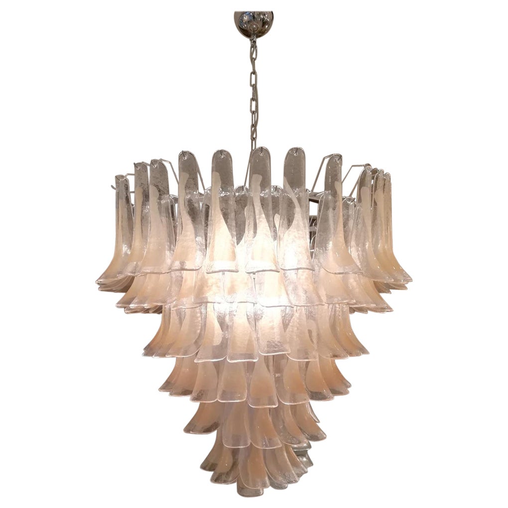 Vintage Murano glass chandelier, by Novaresi light pink
 and translucid hand blown glass petals. (119 petals)
10 bulbs E 27 wired for Europe and USA ( compatibl E26)