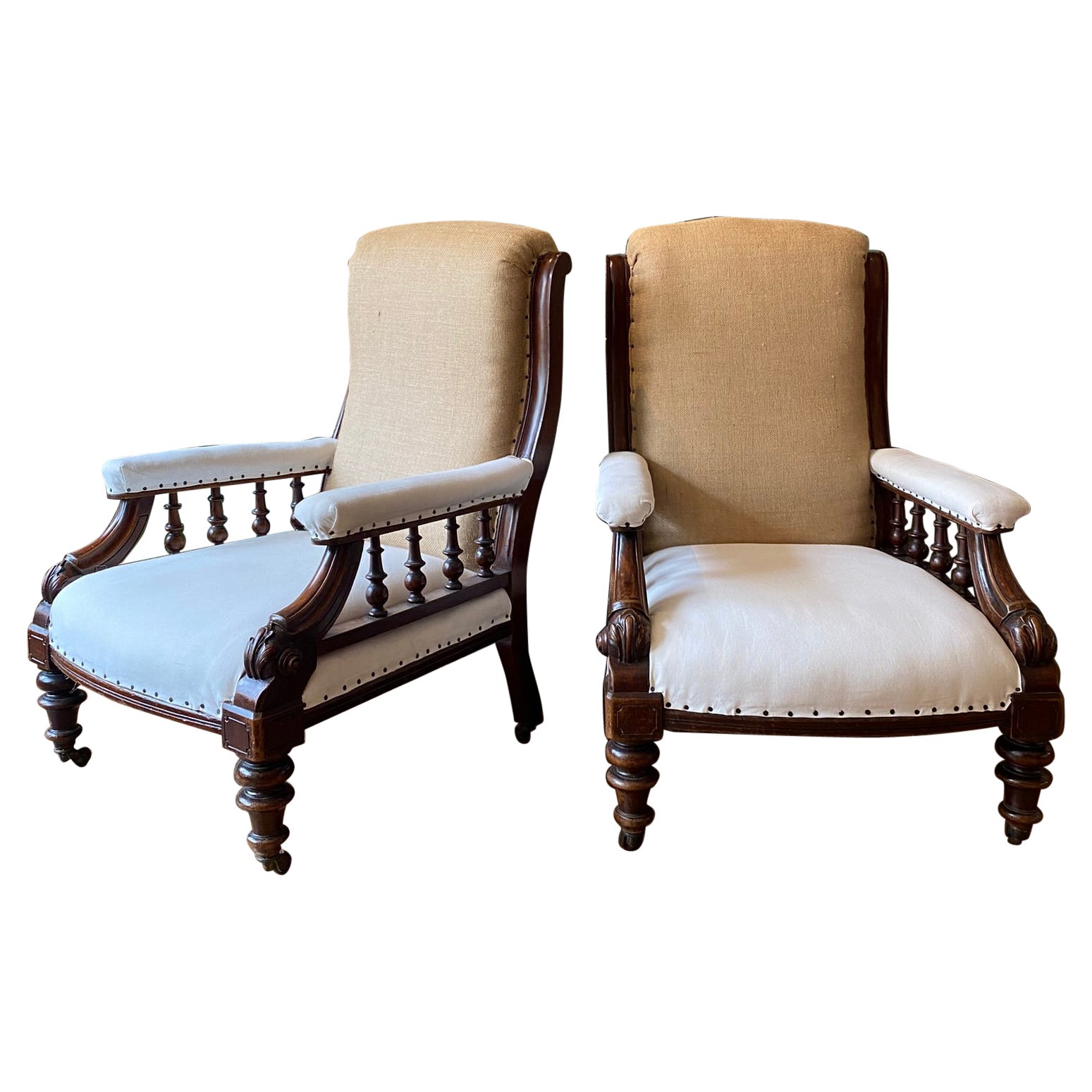 Very Good Pair of English Show Framed Library Chairs