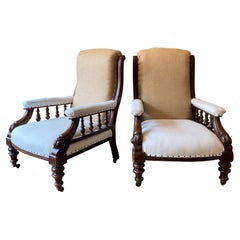 Very Good Pair of English Mahogany Framed Library Chairs