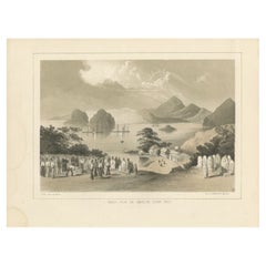 Vintage Original Old Print of the American Graveyard in Shimoda, Japan by Hawks, 1856