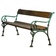 Vintage Cast Iron and Pine Garden Bench, 1940's