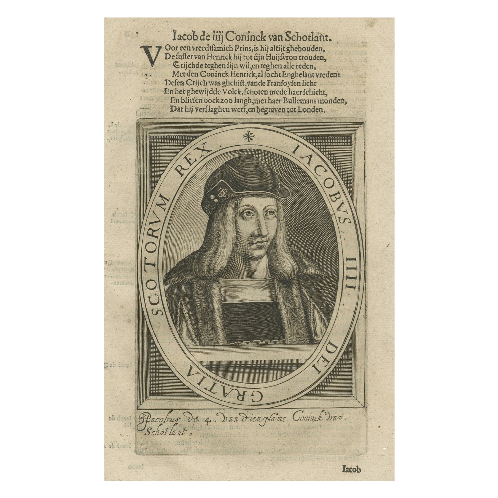 Antique Portrait of James IV, King of Scotland by Janszoon, 1615 For Sale