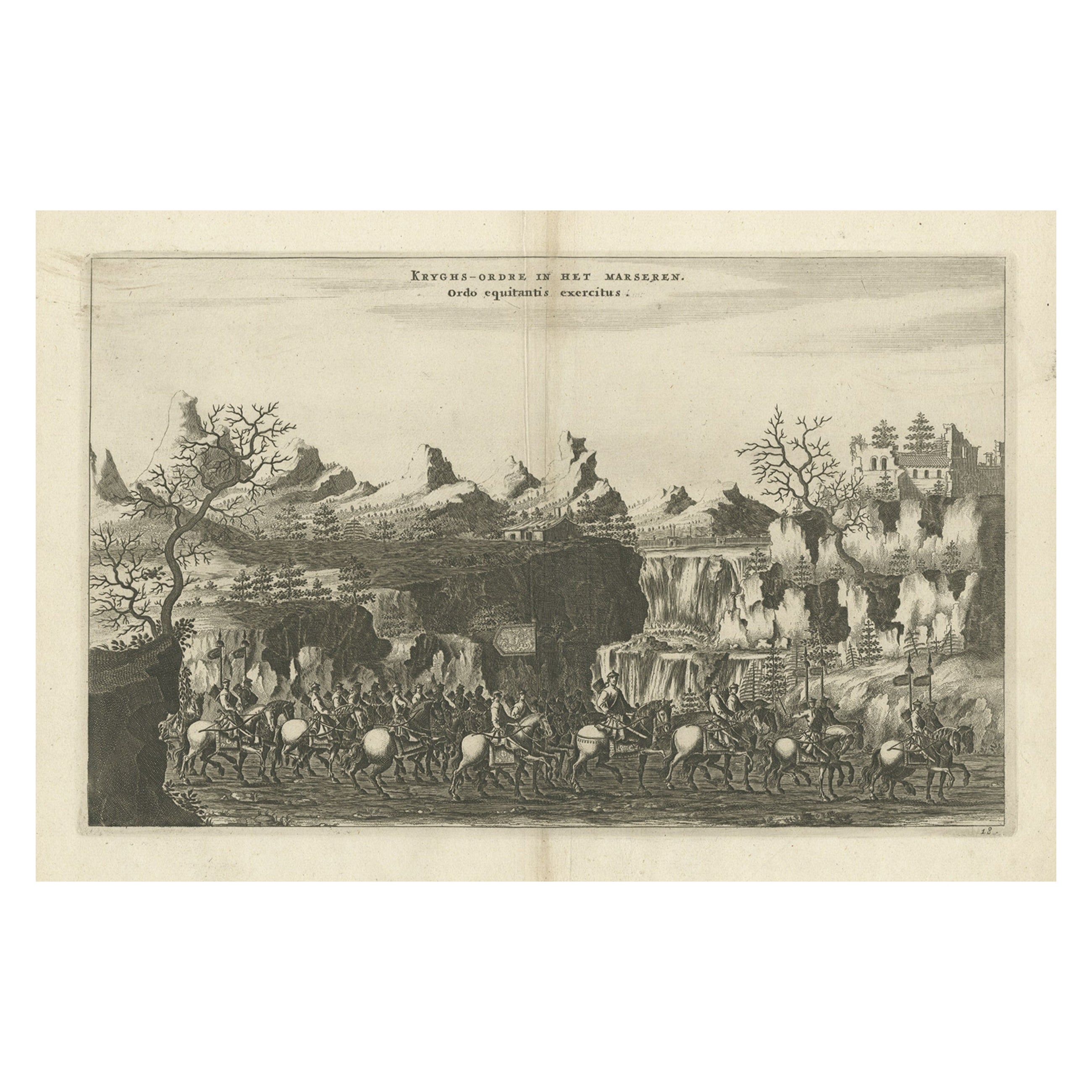 Rare estampe ancienne de la cavalerie chinoise, 1668