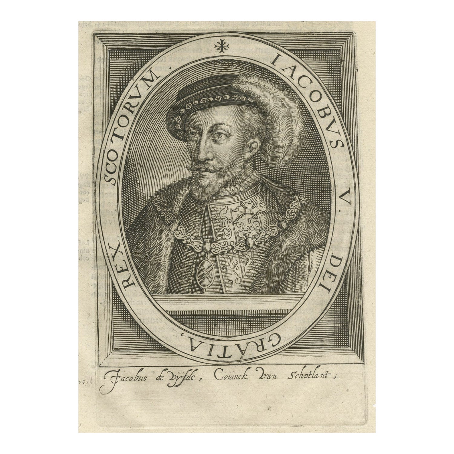 Rare portrait ancien de James V, roi d'Écosse, 1615