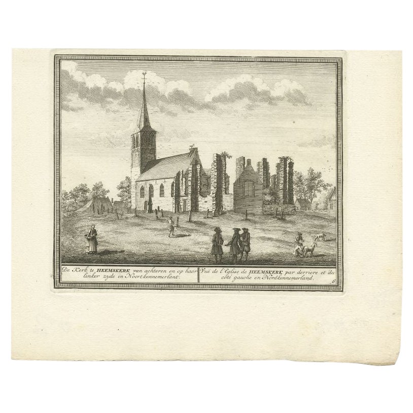Antique Print of the Church of Heemskerk in The Netherlands, c.1730 For Sale