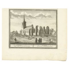 Antique Print of the Church of Heemskerk in The Netherlands, c.1730
