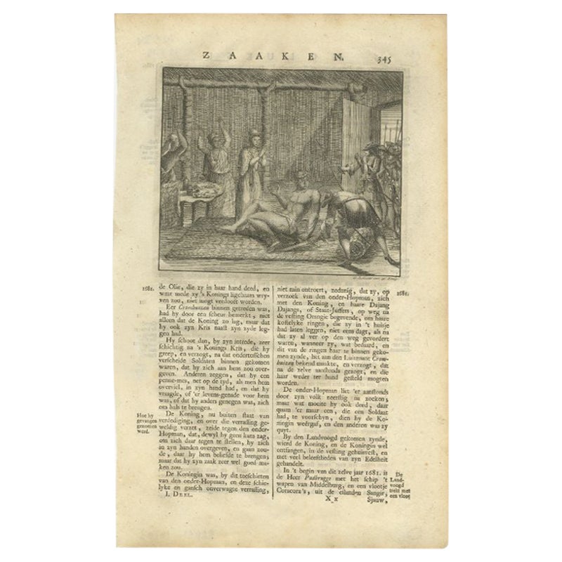 Antique Print of the Capture of the King of Java by Valentijn, 1726 For Sale