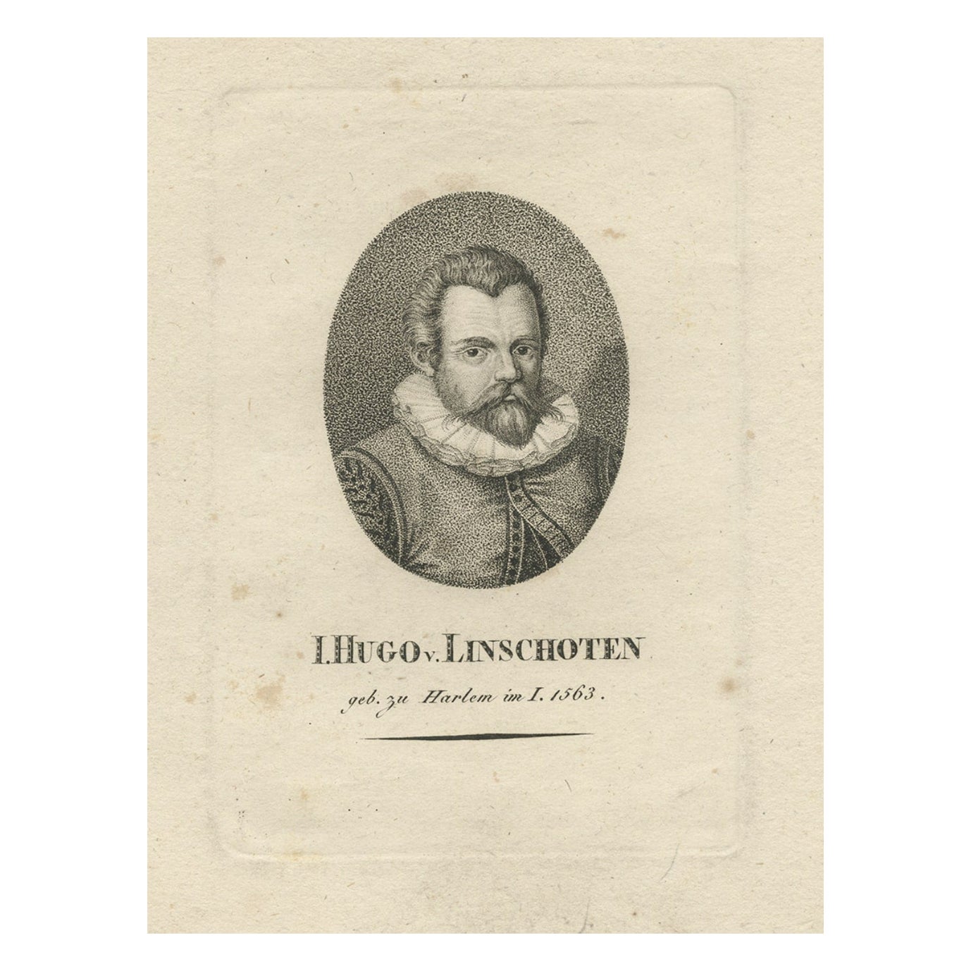Antikes Porträt von Jan Huygen van Linschoten, um 1810