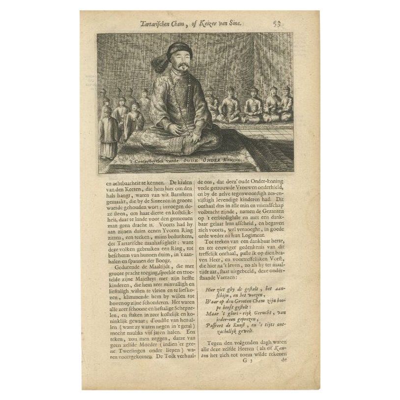 Antique Print of the Ancient Viceroy of Guangdong in China, 1665 For Sale