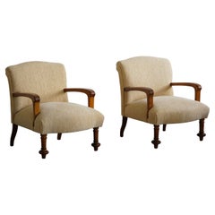 Italian Art Deco, Pair of Lounge Chairs, Reupholstered in Golden Velvet, 1930s