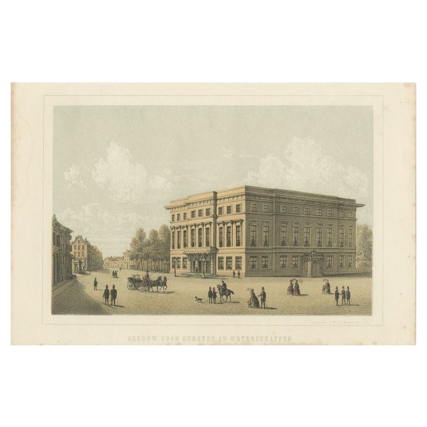 Antique Print of the Arts and Sciences Building in Utrecht, Holland, 1859 For Sale