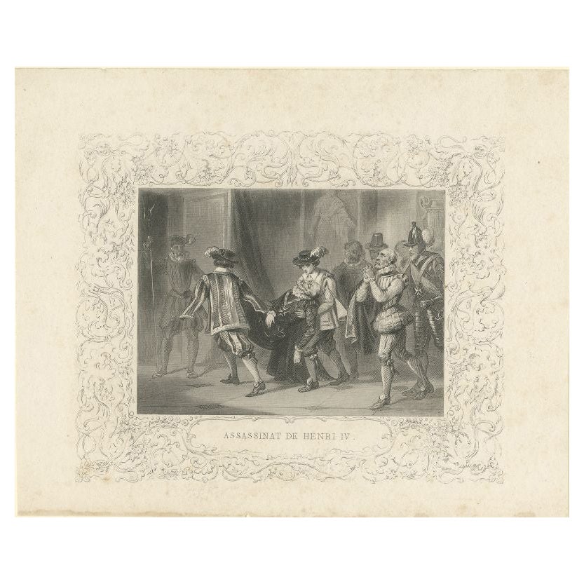 Antiker Druck der Assassination von Heinrich IV., um 1860