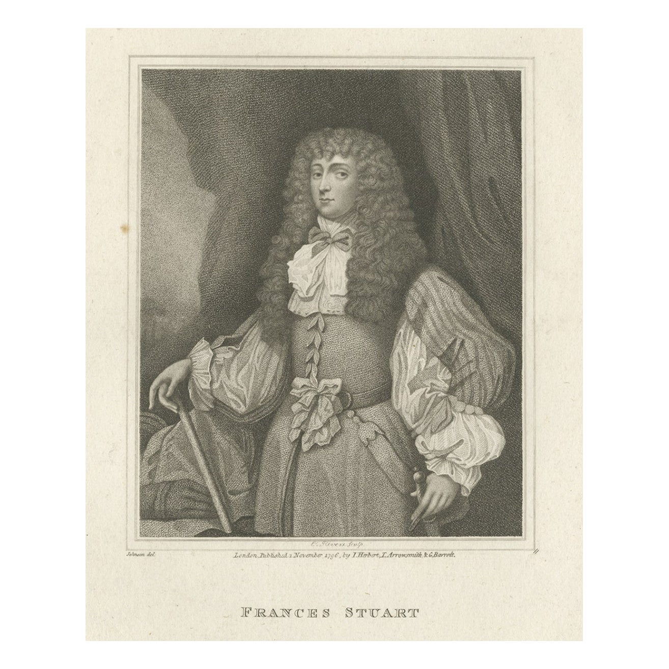 Portrait ancien de Francesss Stuart, duchesse de Richmond, Angleterre, 1796