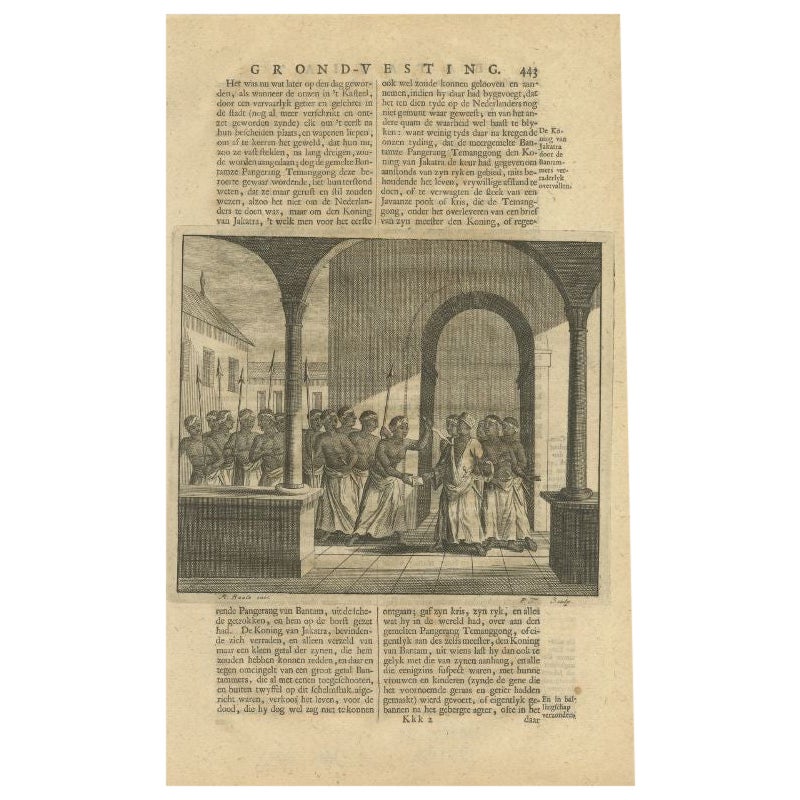 Antiker Druck der Angriff auf den König von Jakarta von Valentijn, 1726 im Angebot