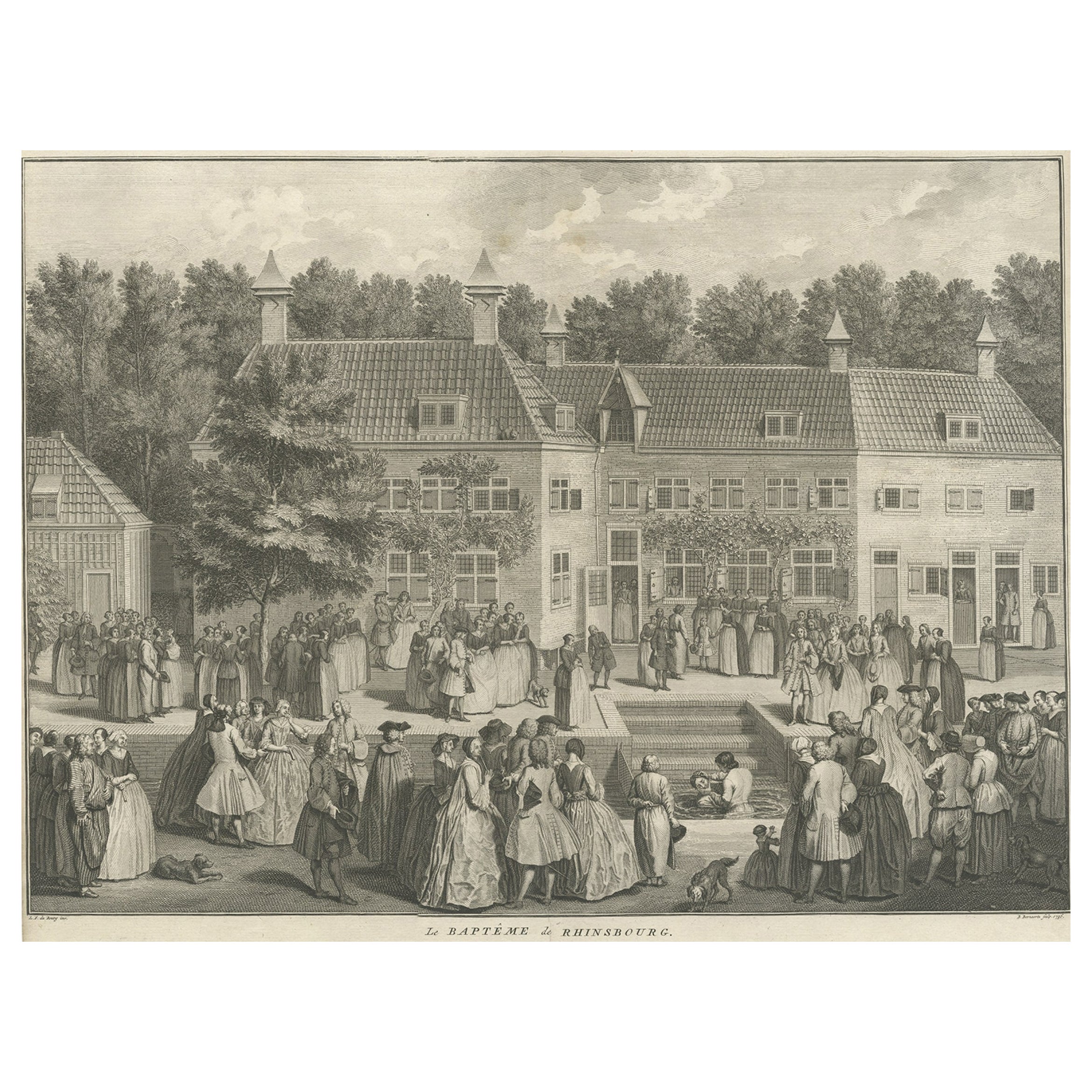 Original Antique Engraving of the Baptism of Christians in The Netherlands, 17 For Sale