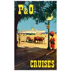 Original Vintage Travel Poster P&O Cruises Ocean Liner Tourism British Shipping