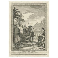 Impression ancienne du baptême du roi du Congo en Afrique, 1747