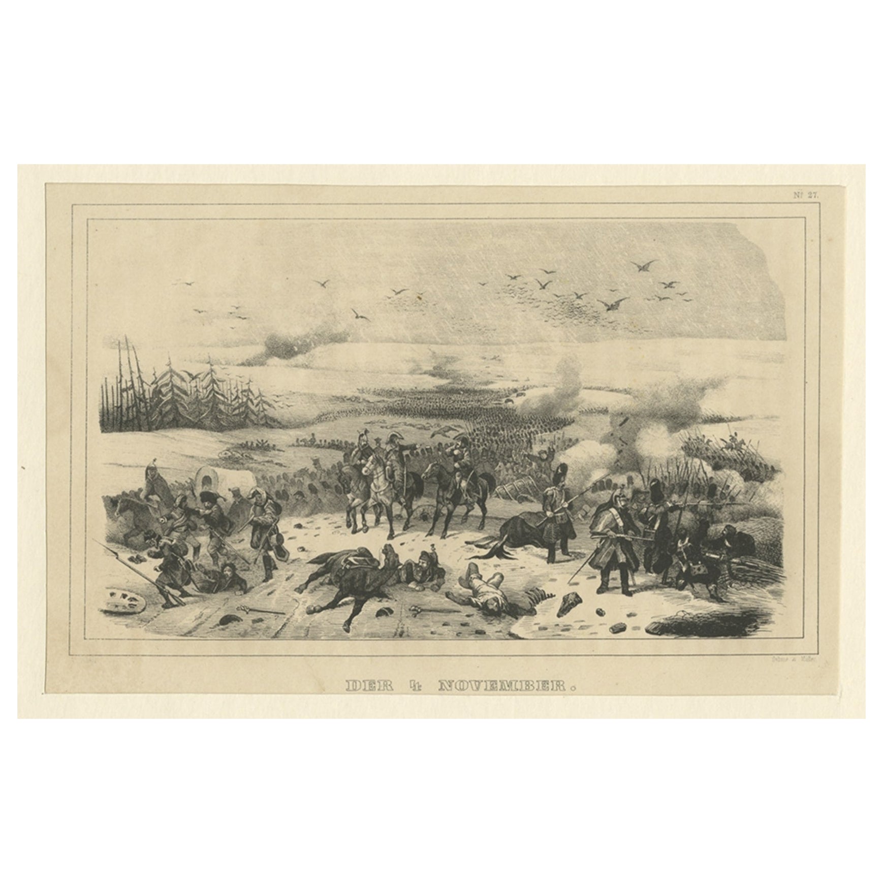 Antique Print of Napoleon Wars of the Battle of 4 November 1812, 1845 For Sale