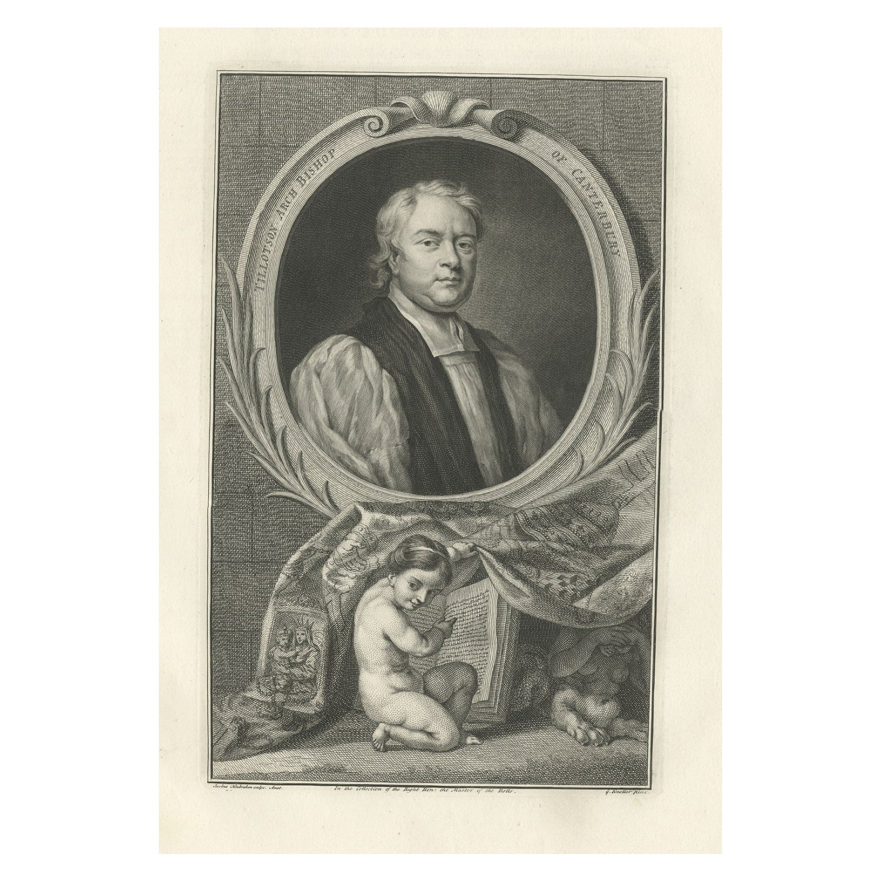 Antique Portrait of John Tillotson, the Anglican Archbishop of Canterbury