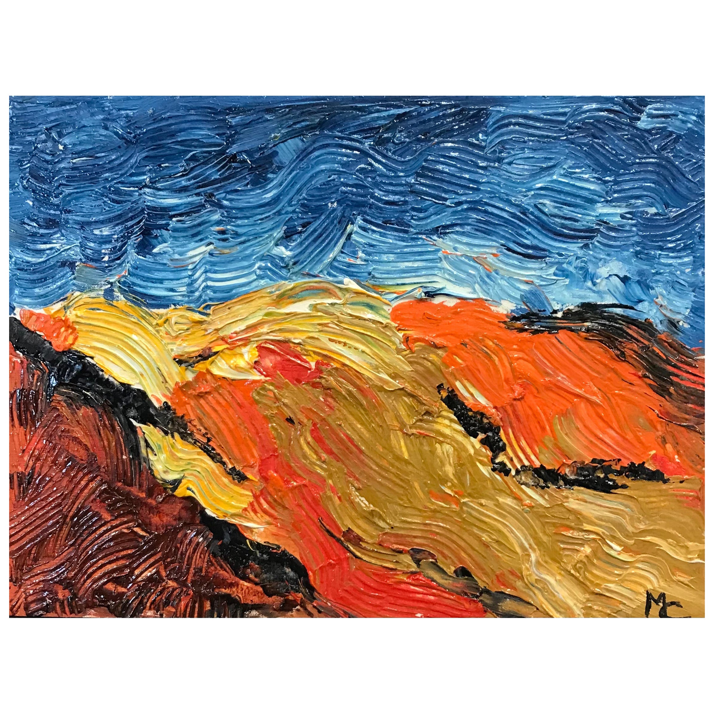Leuchtend und farbenfrohes französisches impressionistisches Ölgemälde, lebhafte Farblandschaft