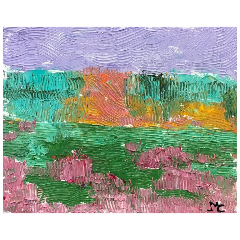 Bright and Colorful French Impressionist Oil Painting, Pink and Green