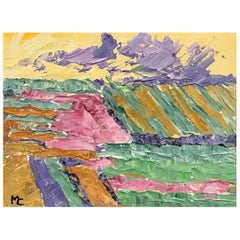 Bright & Colorful French Impressionist Oil Painting, Purple Sky Landscape