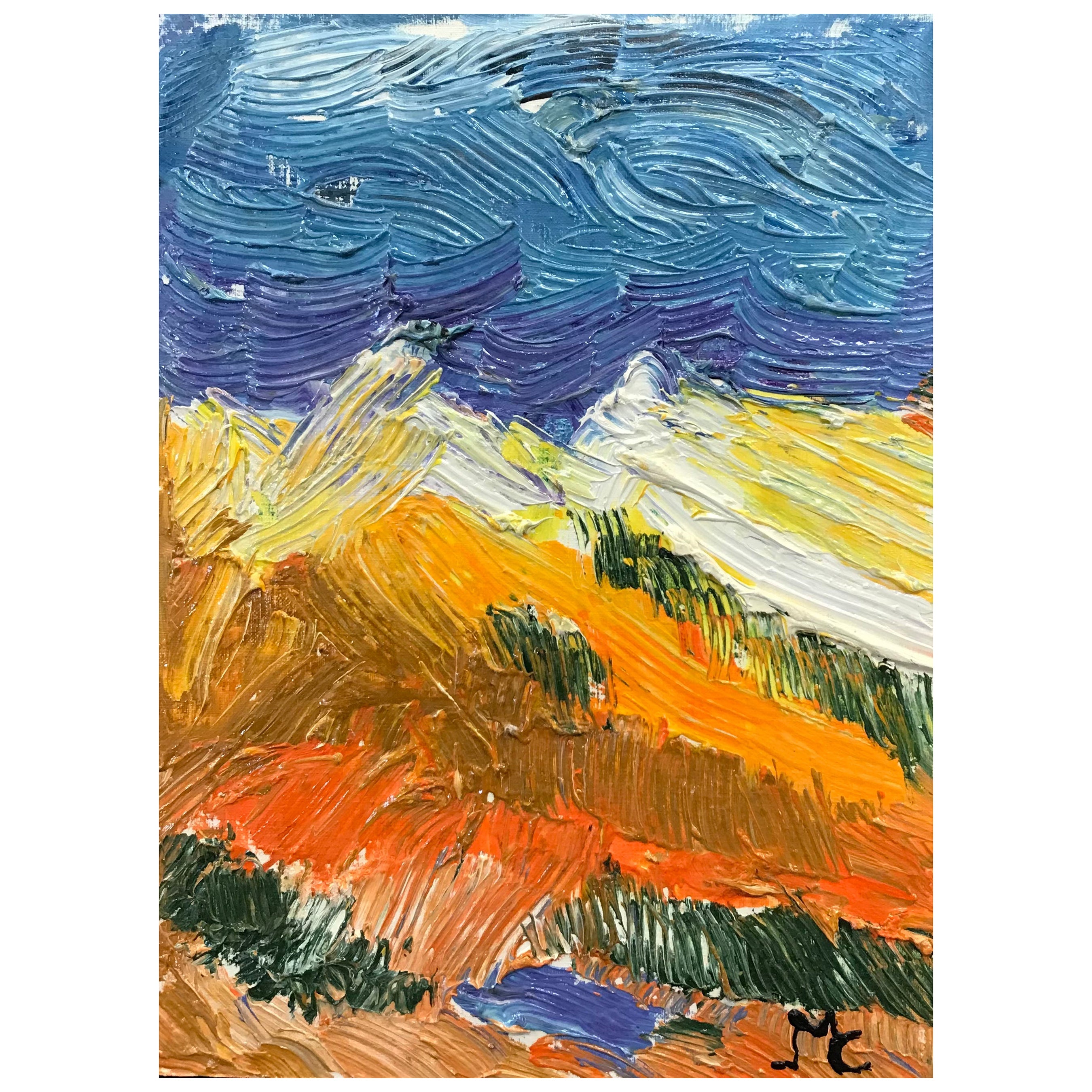 Peinture à l'huile impressionniste française lumineuse et colorée, paysage vibrant