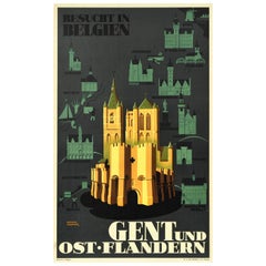 Original Vintage Travel Poster Ghent Gent Ost Flandern Belgium Belgien Gent Art