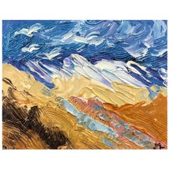 Bright & Colorful French Impressionist Oil Painting, Seagulls Over Mountains
