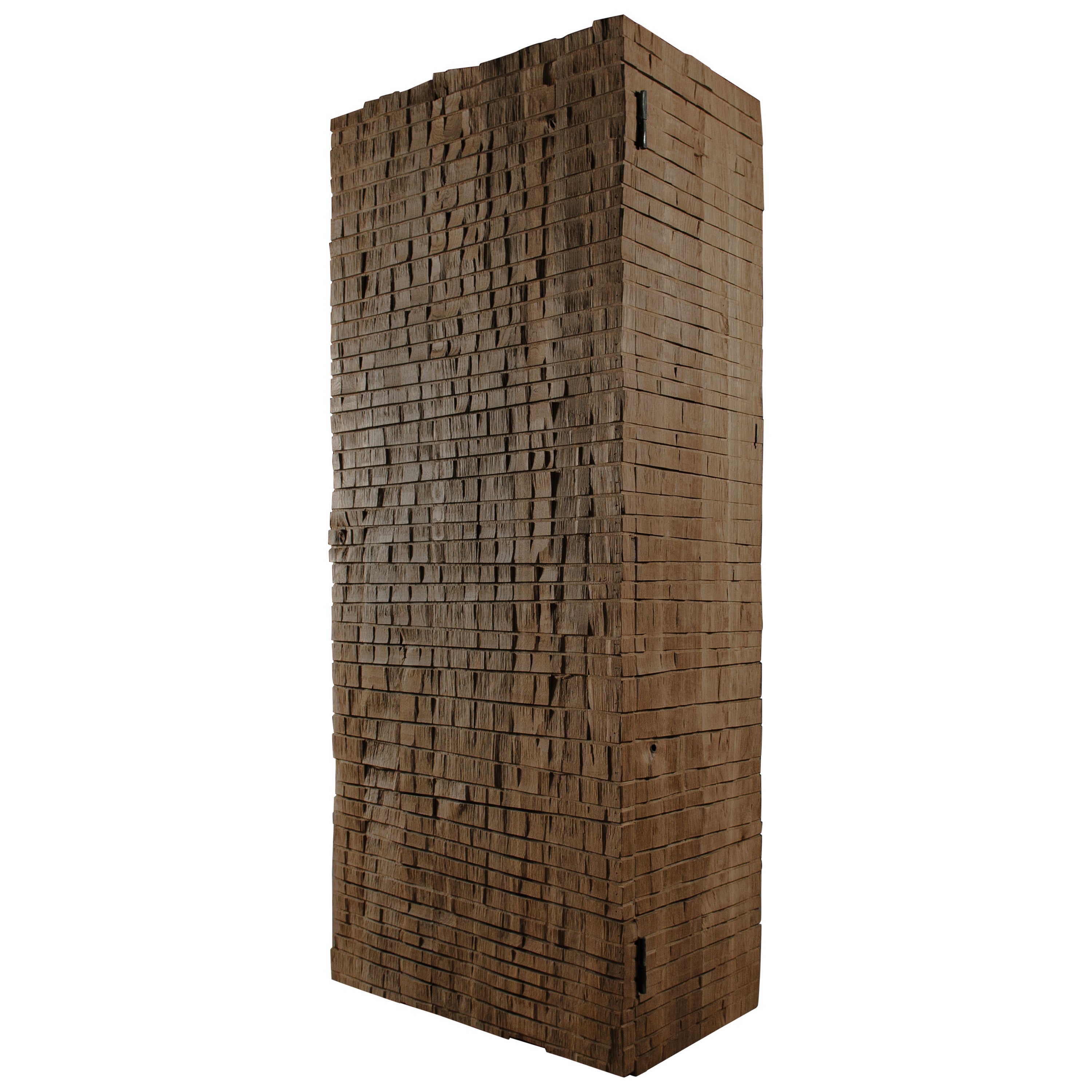 Contemporary Brutalist Cabinet in Solid Oak, Brown