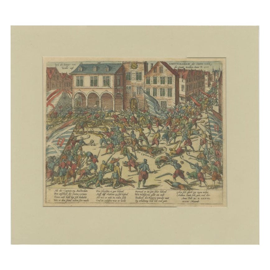Antique Print of the Battle with Troops of William of Orange in Amsterdam For Sale